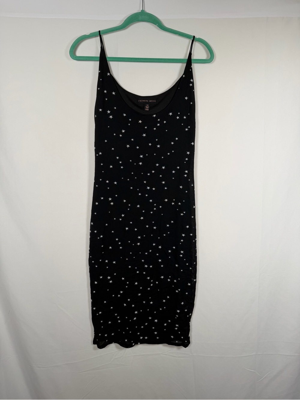 Whimsigoth Celestial Star Black Bodycon Slip Dress with White Star‎ Print